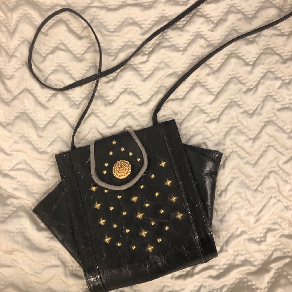 Vintage 70s Black Leather Crossbody